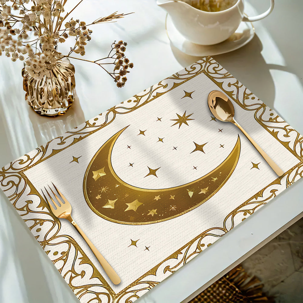 Bter Home Taplak Meja Placemat PVC Premium Ramadan Idul Fitri Elegant Lantern Cream Gold Anti Air