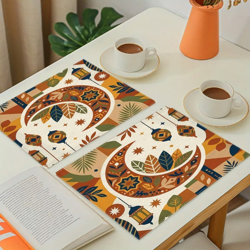 Bter Home Taplak Meja Placemat PVC Premium Ramadan Idul Fitri Boho Crescent Lantern Colorful - image 5