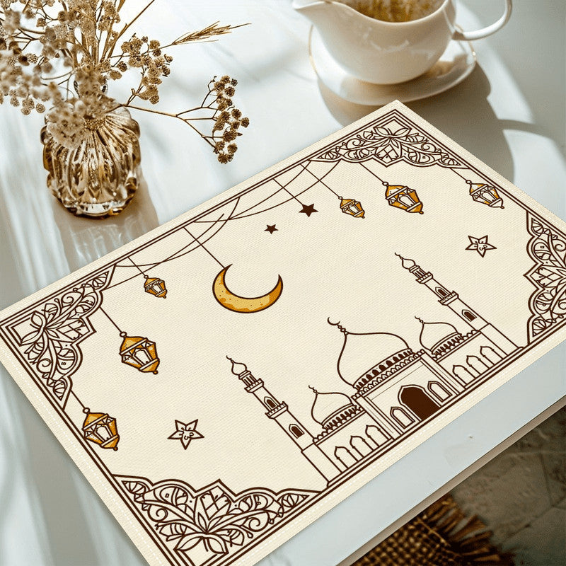 Bter Home Taplak Meja Placemat PVC Premium Ramadan Idul Fitri Motif Masjid Bulan Sabit Border Klasik