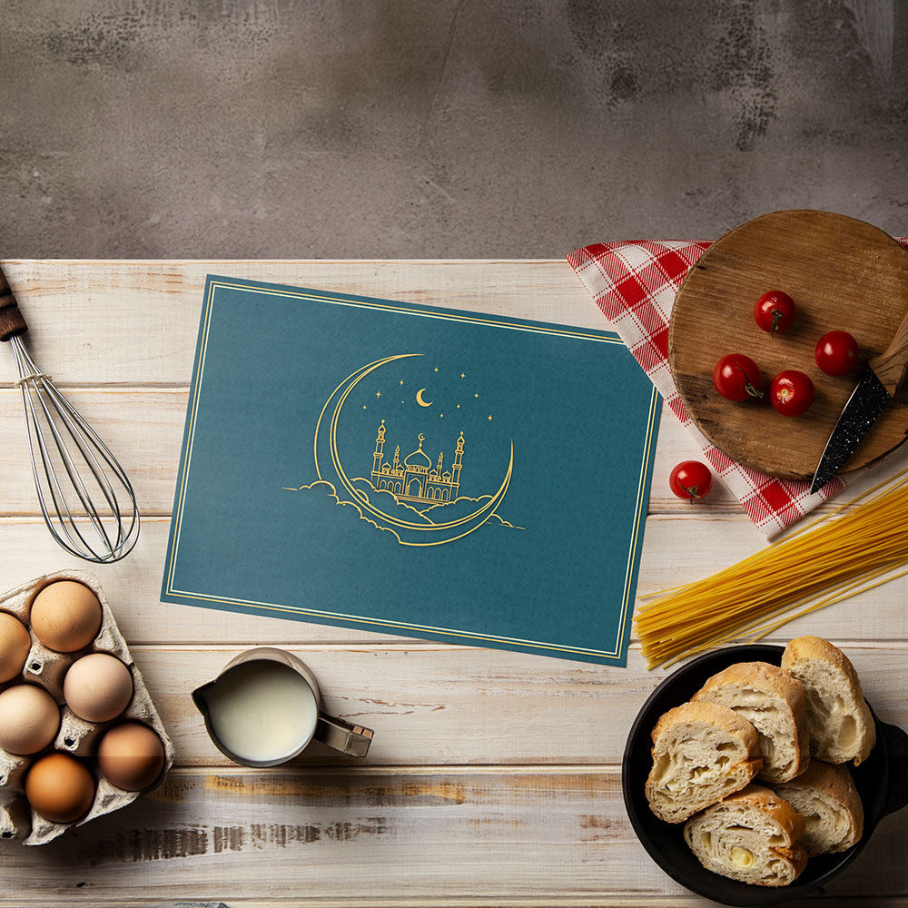 Bter Home Tatakan Piring Placemat PVC Premium Crescent Masjid Awan Gold Anti Air - image 4