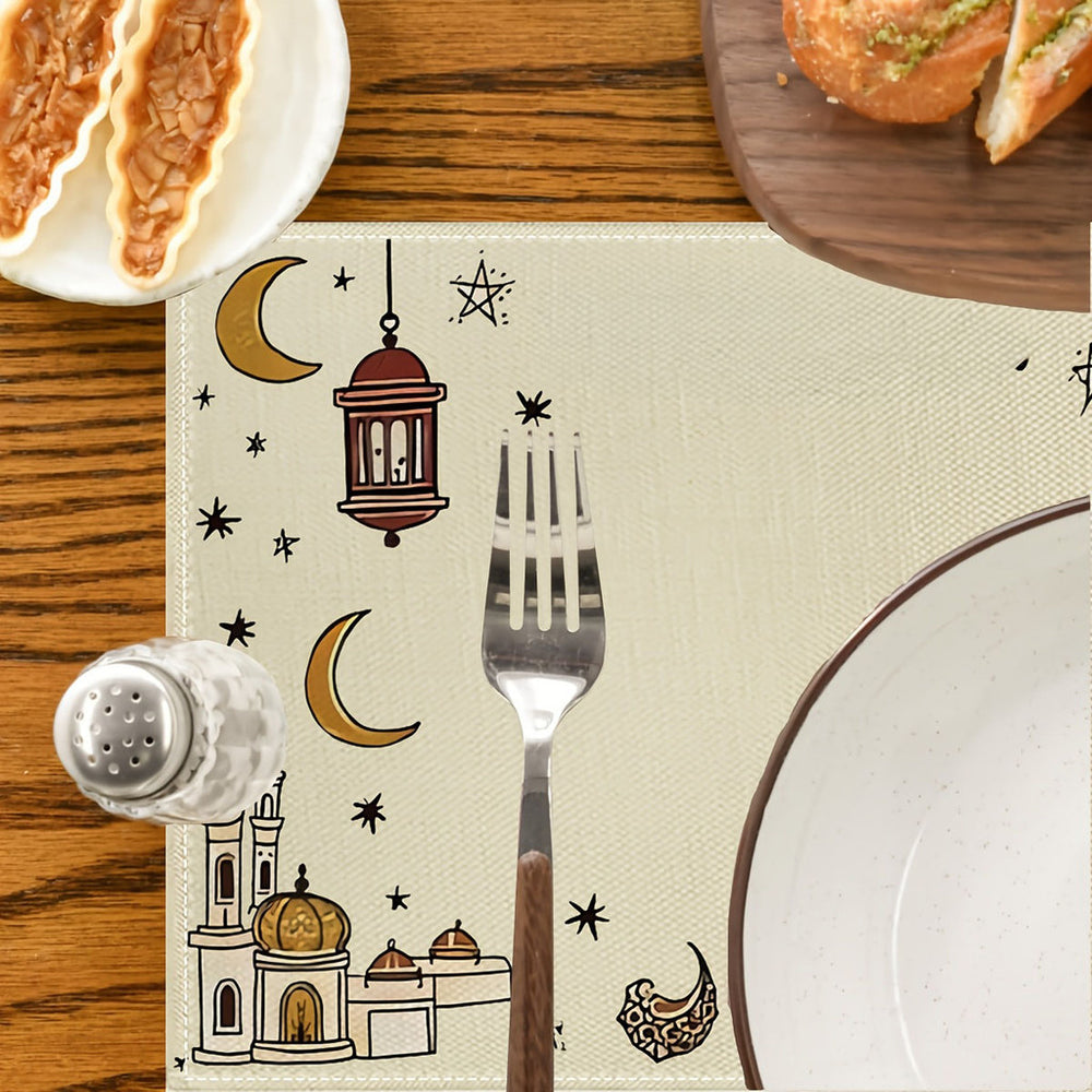 Bter Home Taplak Meja Placemat PVC Premium Ramadan Mosque Beige Gold Anti Air - image 4