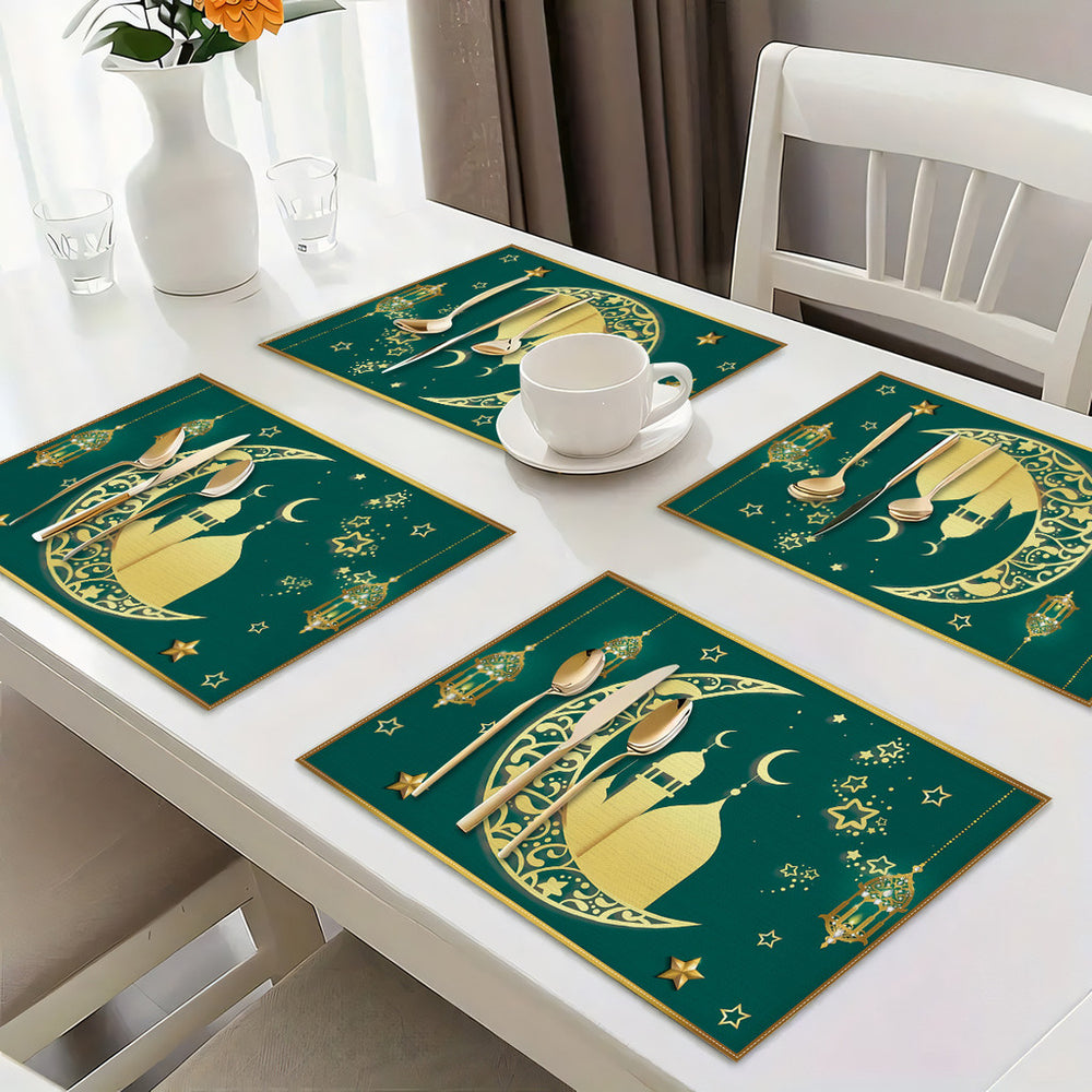 Bter Home Taplak Meja Placemat PVC Premium Ramadan Idul Fitri Motif Bulan Sabit Lentera Cream Gold - image 9