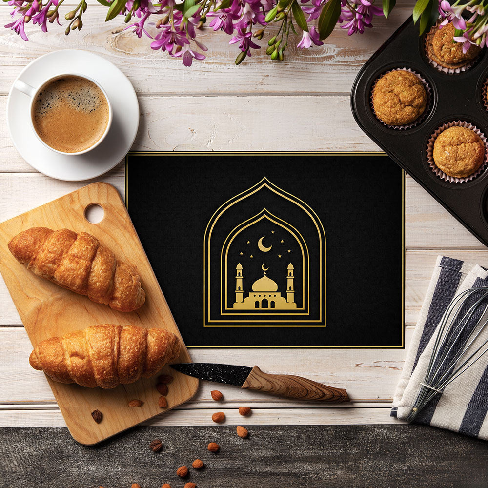 Bter Home Tatakan Piring Placemat PVC Premium Skyline Masjid Gold Anti Air