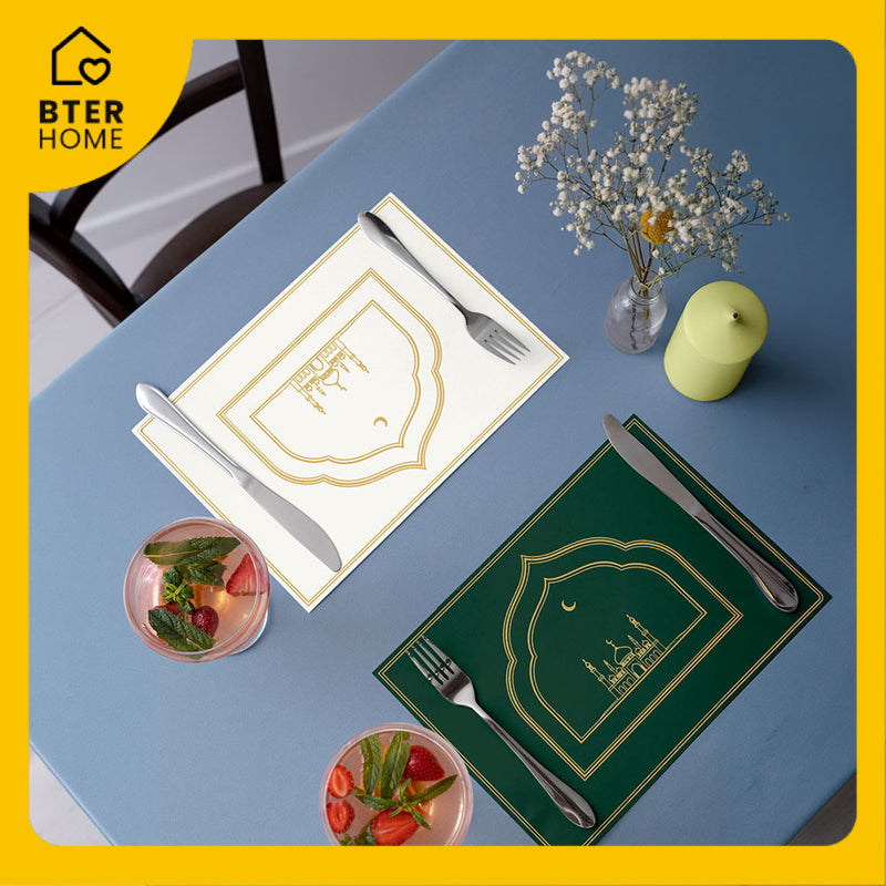 Bter Home Tatakan Piring Placemat PVC Premium Mihrab Masjid Gold Elegant Anti Air - BH5101