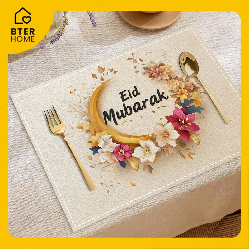 Bter Home Taplak Meja Placemat PVC Premium Ramadan Idul Fitri Eid Mubarak Floral Crescent Cream - BH5124