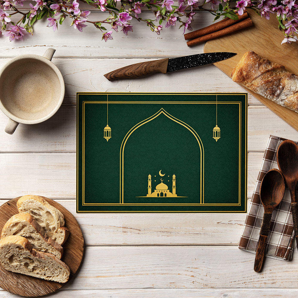Bter Home Tatakan Piring Placemat PVC Premium Mihrab Masjid Gold Anti Air - image 2