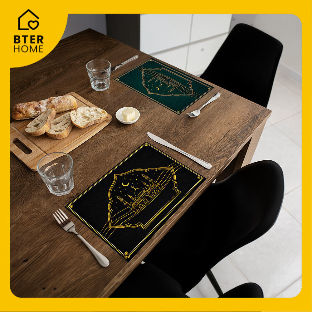 Bter Home Tatakan Piring Placemat PVC Premium Mihrab Masjid Bintang Gold Anti Air - BH5080