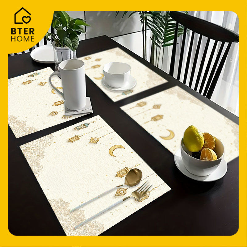Bter Home Taplak Meja Placemat PVC Premium Ramadan Idul Fitri Elegant Lantern Cream Gold Anti Air - BH5117