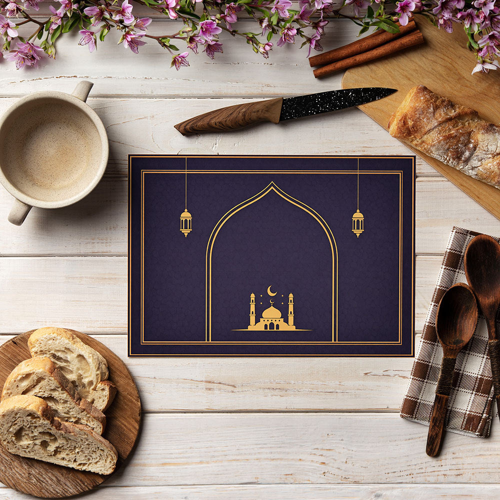 Bter Home Tatakan Piring Placemat PVC Premium Mihrab Masjid Gold Anti Air