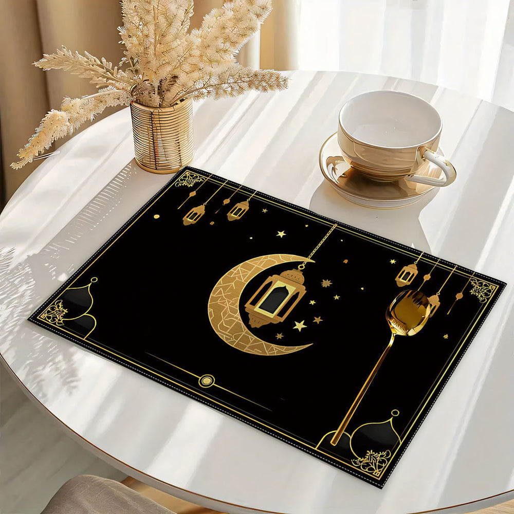Bter Home Taplak Meja Placemat PVC Premium Ramadan Idul Fitri Emerald Green Gold Mosque Crescent