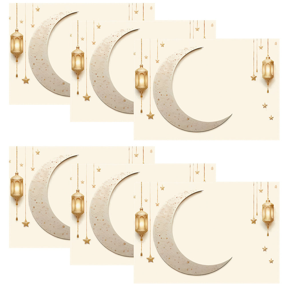 Bter Home Taplak Meja Placemat PVC Premium Ramadan Idul Fitri Crescent Lantern White Gold Anti Air - image 4
