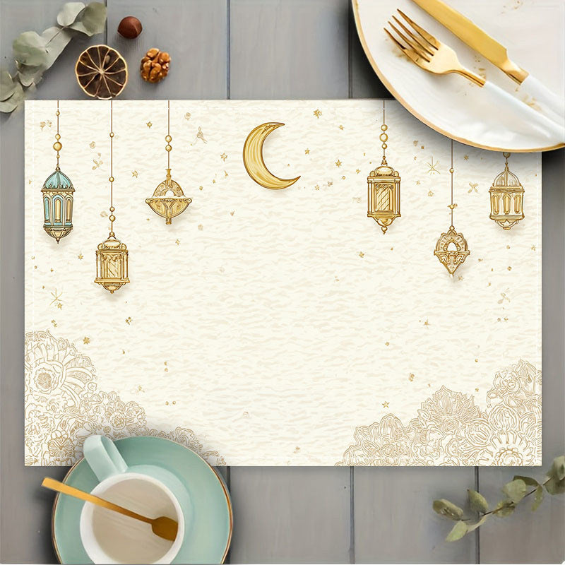Bter Home Taplak Meja Placemat PVC Premium Ramadan Idul Fitri Elegant Lantern Cream Gold Anti Air - image 5