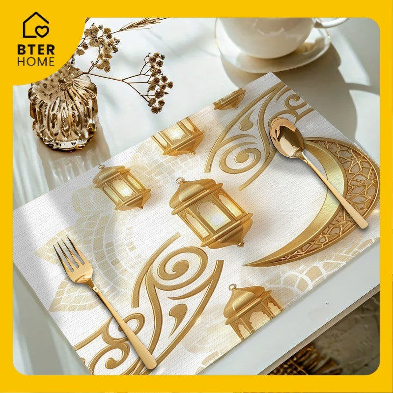 Bter Home Tatakan Piring Placemat PVC Premium Lentera Bulan Sabit Gold Anti Air - BH5127
