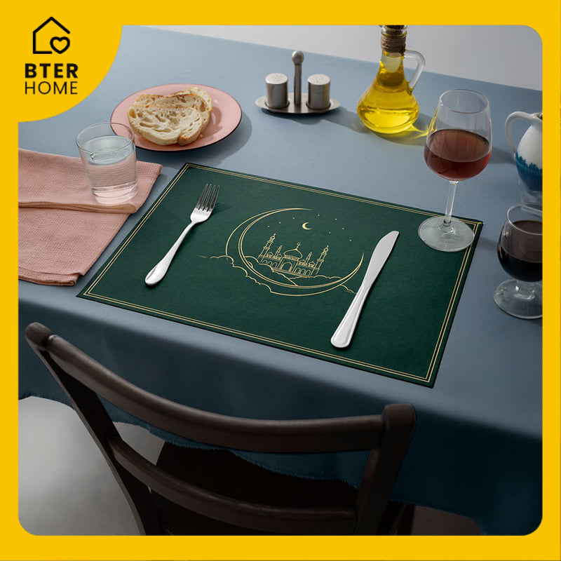 Bter Home Tatakan Piring Placemat PVC Premium Crescent Masjid Awan Gold Anti Air - BH5089