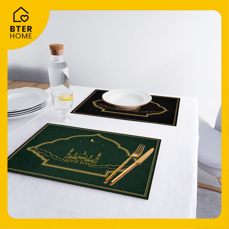 Bter Home Tatakan Piring Placemat PVC Premium Mihrab Masjid Awan Gold Anti Air - BH5070