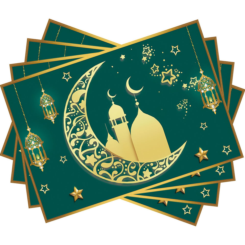 Bter Home Taplak Meja Placemat PVC Premium Ramadan Idul Fitri Emerald Green Gold Mosque Crescent - image 4