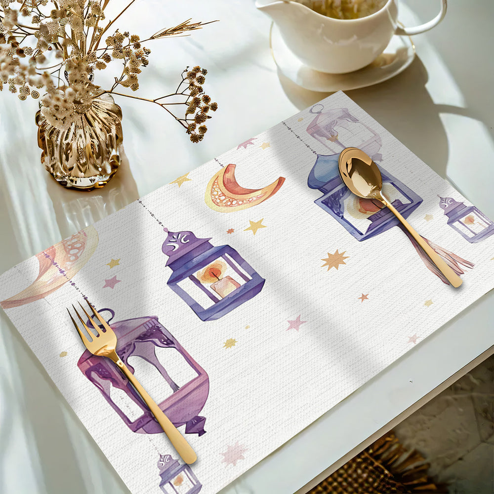 Bter Home Taplak Meja Placemat PVC Premium Ramadan Idul Fitri Pastel Lantern Purple Cute - image 2