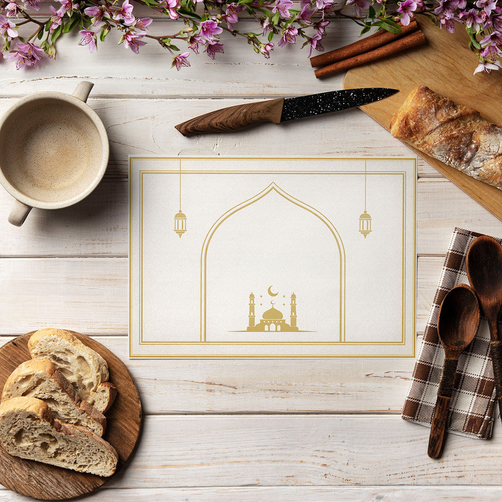 Bter Home Tatakan Piring Placemat PVC Premium Mihrab Masjid Gold Anti Air