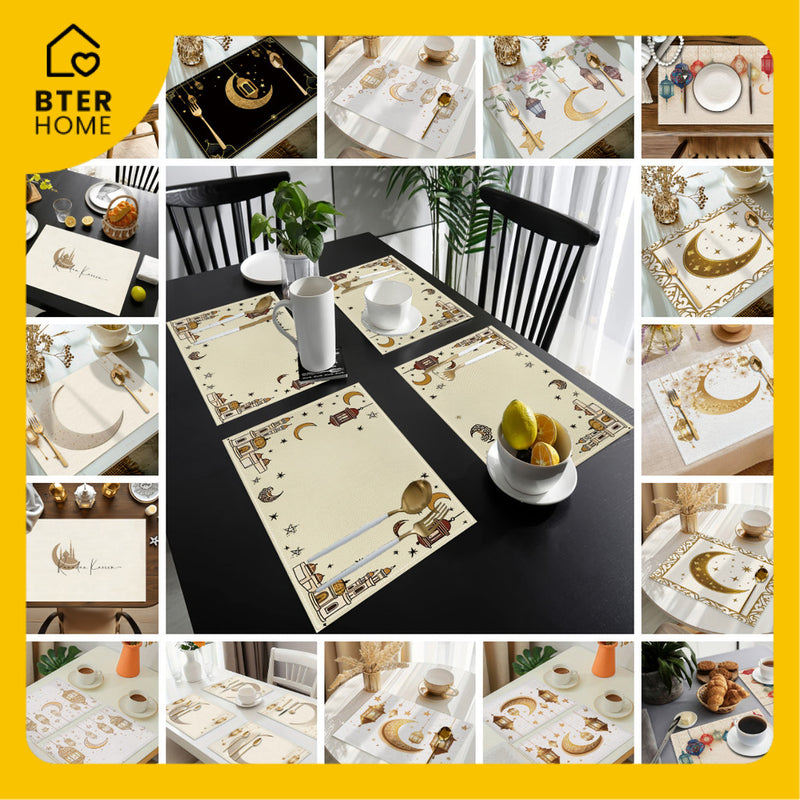 Bter Home Taplak Meja Placemat PVC Premium Ramadan Idul Fitri Motif Masjid Bulan Sabit Border Klasik - BH5121