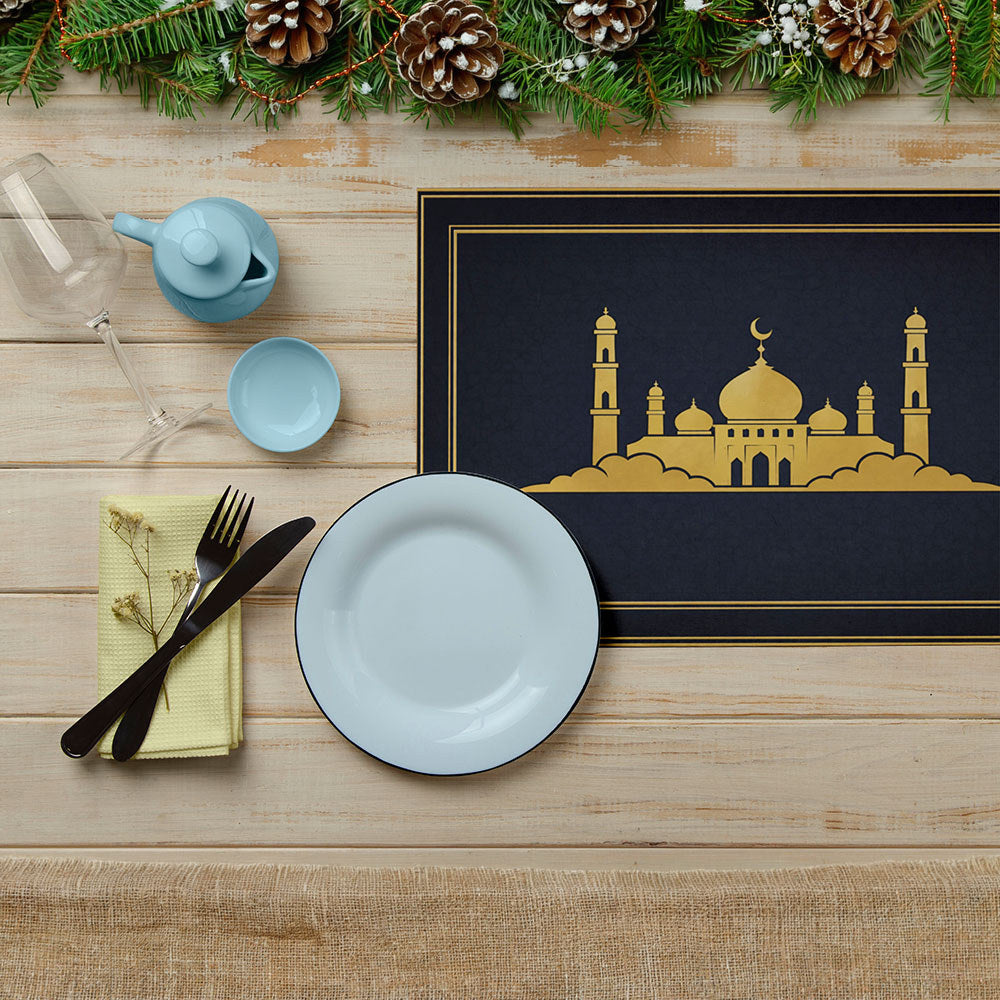 Bter Home Tatakan Piring Placemat PVC Premium Masjid Gold Emerald Anti Air - image 6