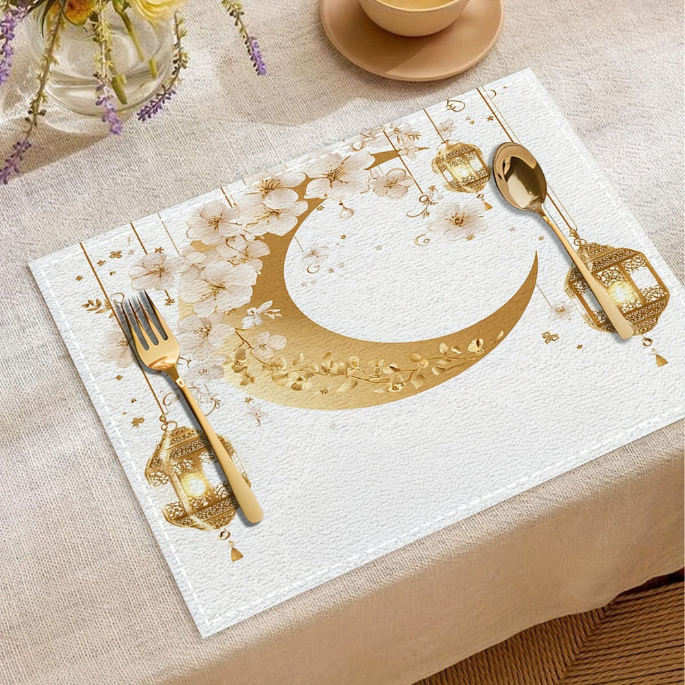 Bter Home Taplak Meja Placemat PVC Premium Ramadan Idul Fitri Floral Crescent White Gold Anti Air - image 3