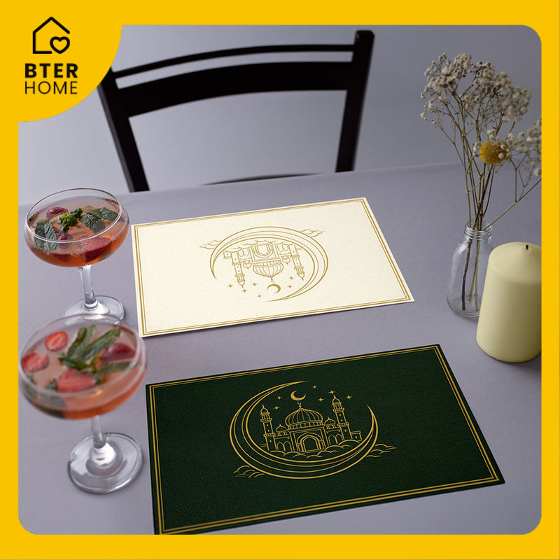 Bter Home Tatakan Piring Placemat PVC Premium Crescent Masjid Gold Anti Air - BH5061