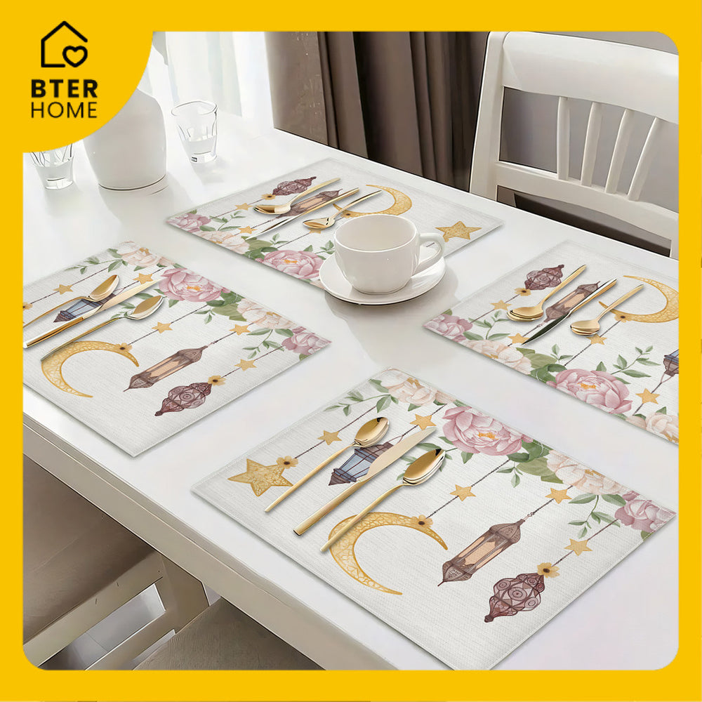 Bter Home Tatakan Piring Placemat PVC Premium Lentera Crescent Hitam Gold Anti Air - BH5114