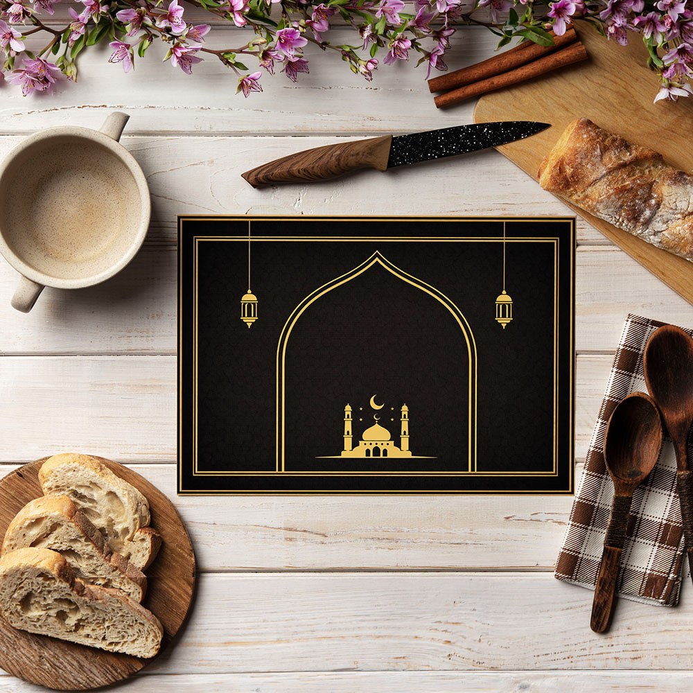 Bter Home Tatakan Piring Placemat PVC Premium Mihrab Masjid Gold Anti Air