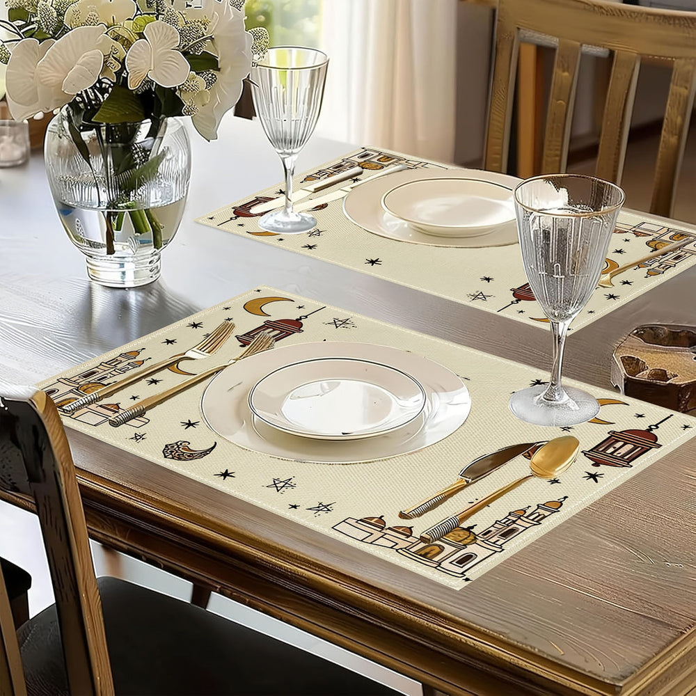 Bter Home Taplak Meja Placemat PVC Premium Ramadan Mosque Beige Gold Anti Air - image 5