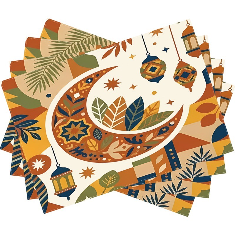 Bter Home Taplak Meja Placemat PVC Premium Ramadan Idul Fitri Boho Crescent Lantern Colorful - image 3
