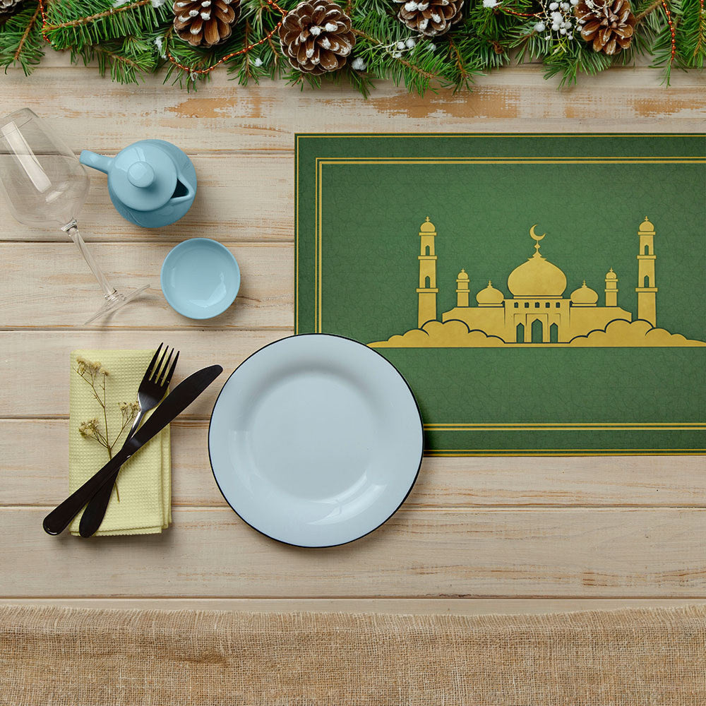 Bter Home Tatakan Piring Placemat PVC Premium Masjid Gold Emerald Anti Air - image 7