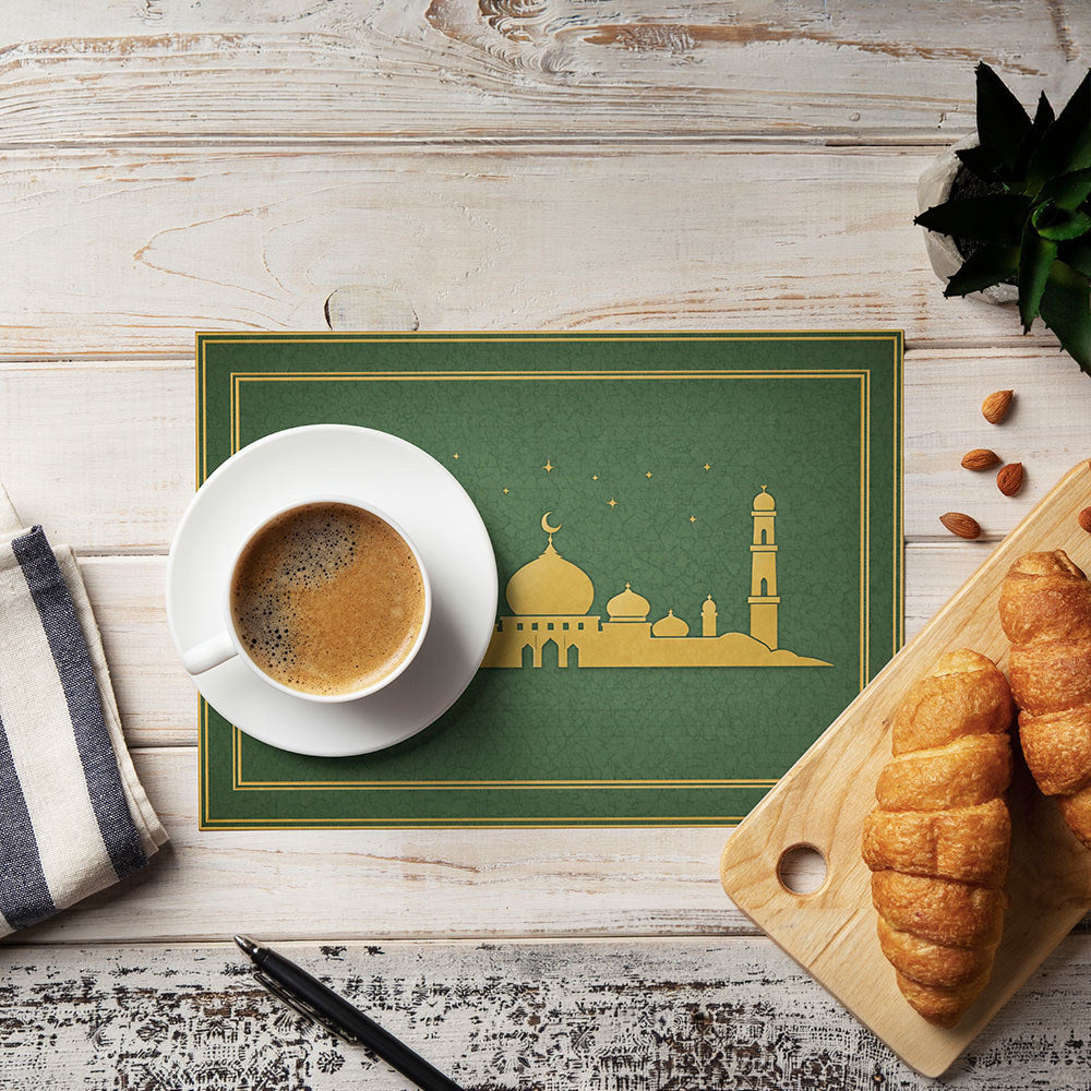 Bter Home Tatakan Piring Placemat PVC Premium Skyline Masjid Bintang Gold Anti Air