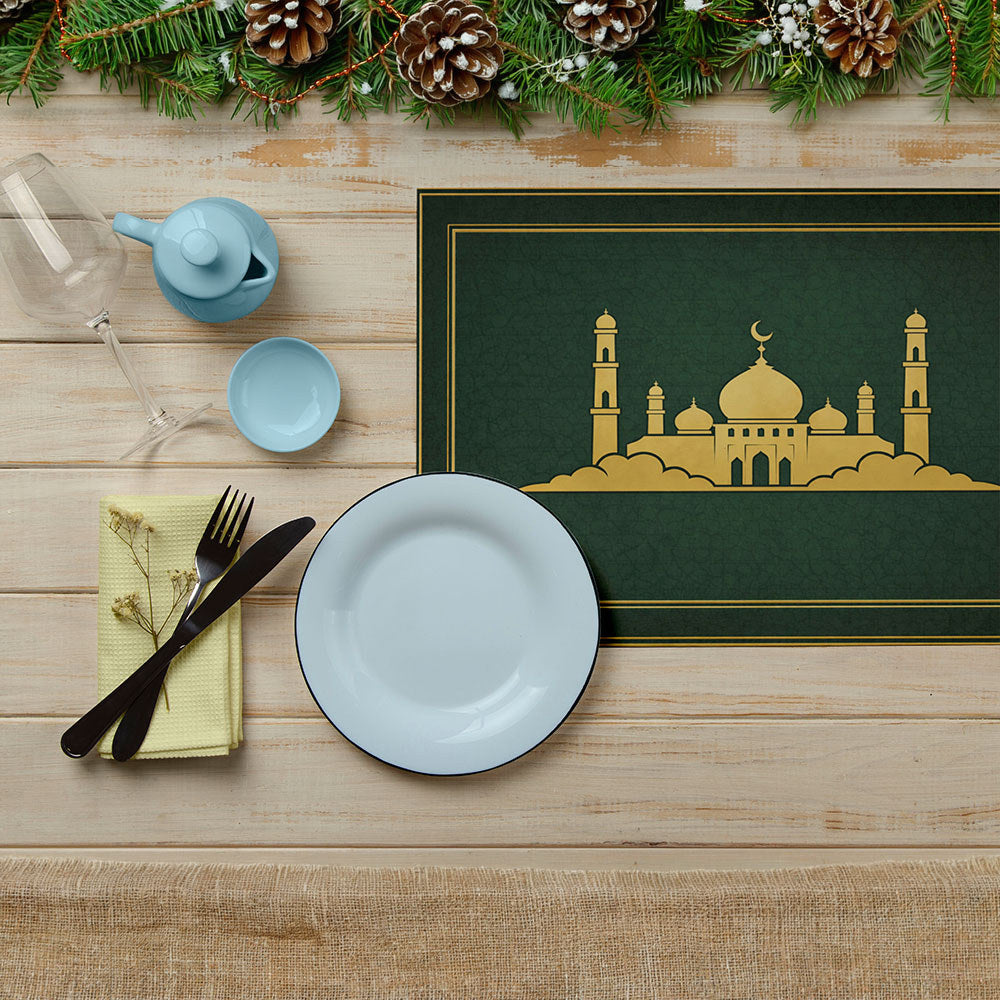 Bter Home Tatakan Piring Placemat PVC Premium Masjid Gold Emerald Anti Air - image 2