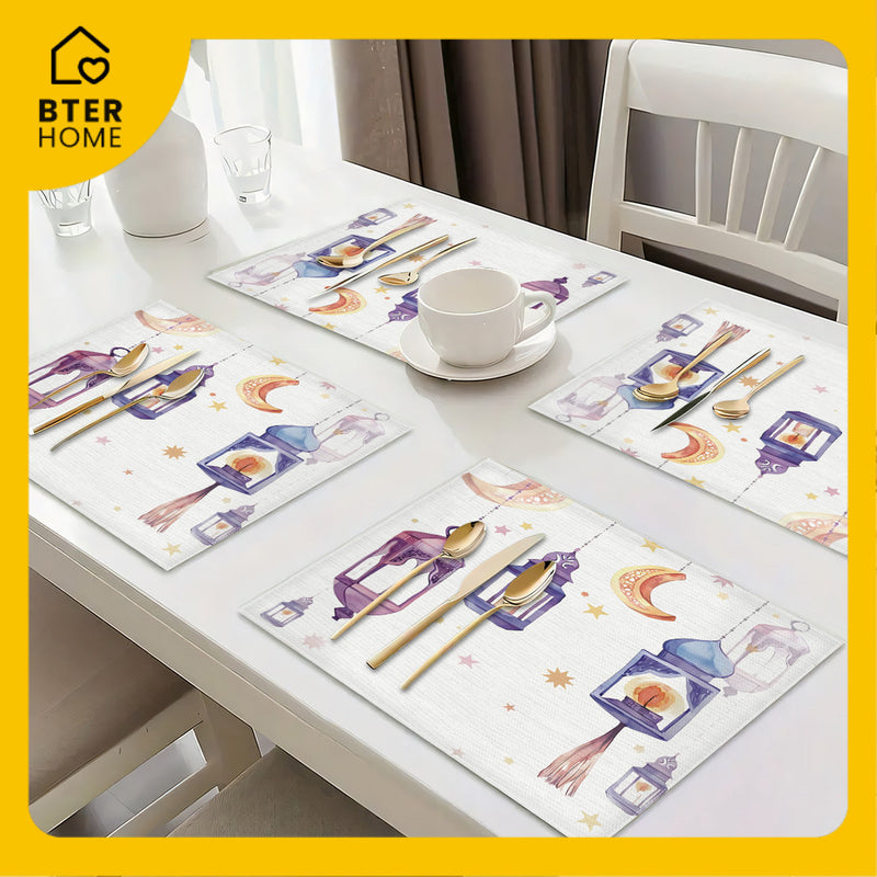 Bter Home Taplak Meja Placemat PVC Premium Ramadan Idul Fitri Pastel Lantern Purple Cute - BH5118