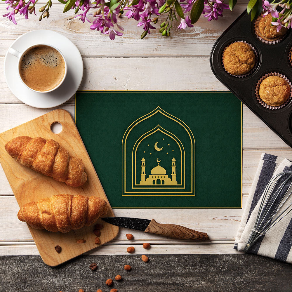 Bter Home Tatakan Piring Placemat PVC Premium Skyline Masjid Gold Anti Air - image 8