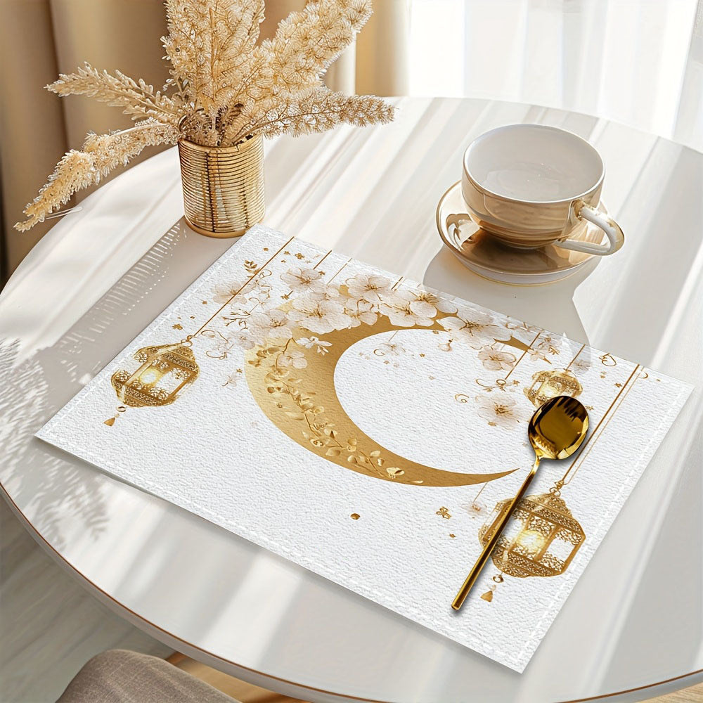 Bter Home Taplak Meja Placemat PVC Premium Ramadan Idul Fitri Floral Crescent White Gold Anti Air - image 4
