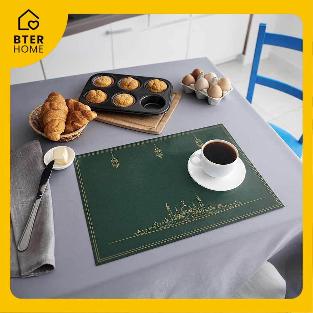 Bter Home Tatakan Piring Placemat PVC Premium Skyline Masjid Lentera Gold Anti Air - BH5097