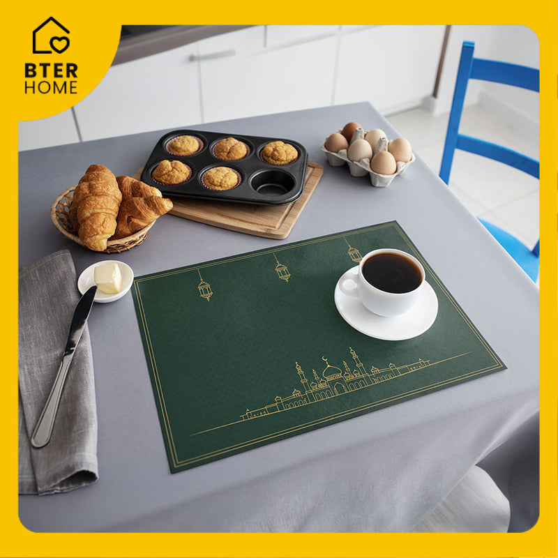 Bter Home Tatakan Piring Placemat PVC Premium Skyline Masjid Lentera Gold Anti Air - BH5097
