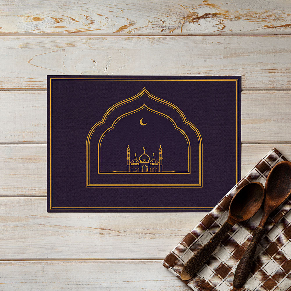 Bter Home Tatakan Piring Placemat PVC Premium Mihrab Masjid Gold Elegant Anti Air