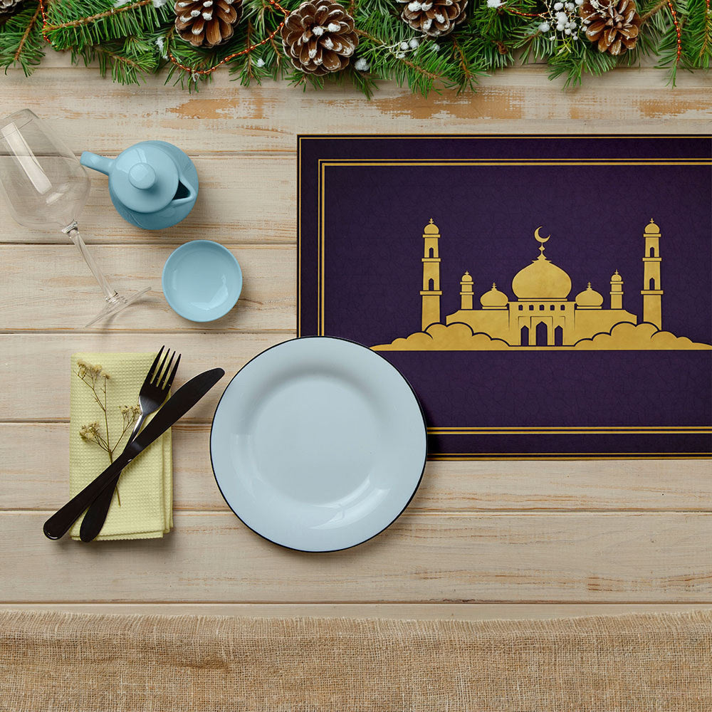 Bter Home Tatakan Piring Placemat PVC Premium Masjid Gold Emerald Anti Air