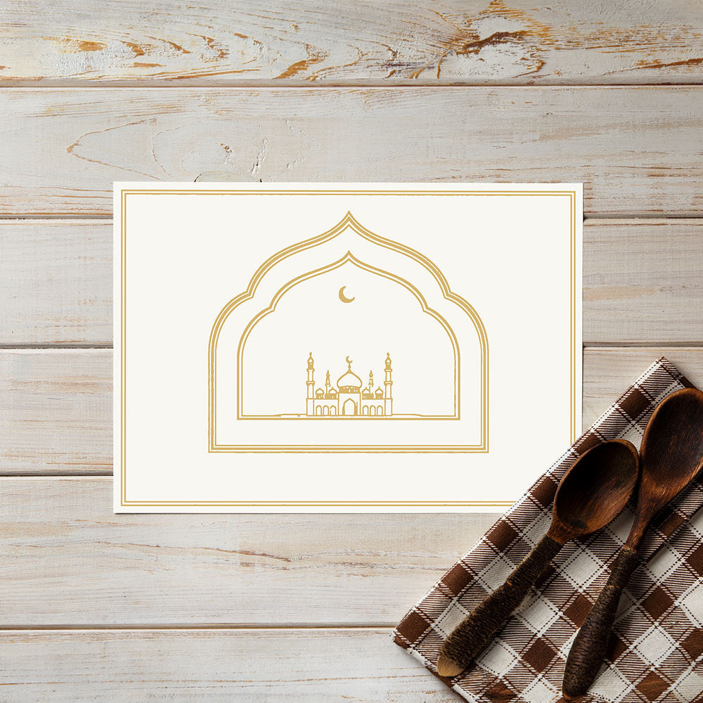 Bter Home Tatakan Piring Placemat PVC Premium Mihrab Masjid Gold Elegant Anti Air