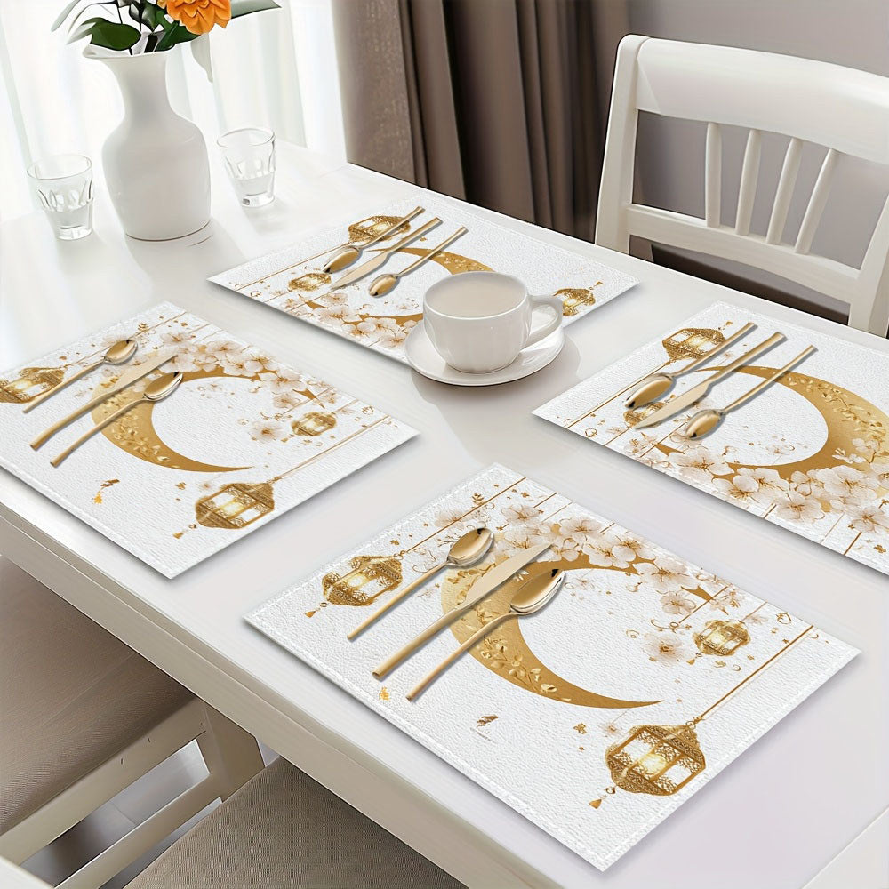 Bter Home Taplak Meja Placemat PVC Premium Ramadan Idul Fitri Floral Crescent White Gold Anti Air - image 7