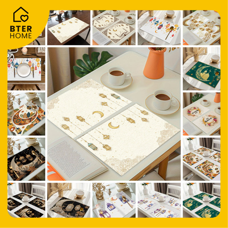 Bter Home Taplak Meja Placemat PVC Premium Ramadan Idul Fitri Motif Bulan Sabit Lentera Cream Gold - BH5115
