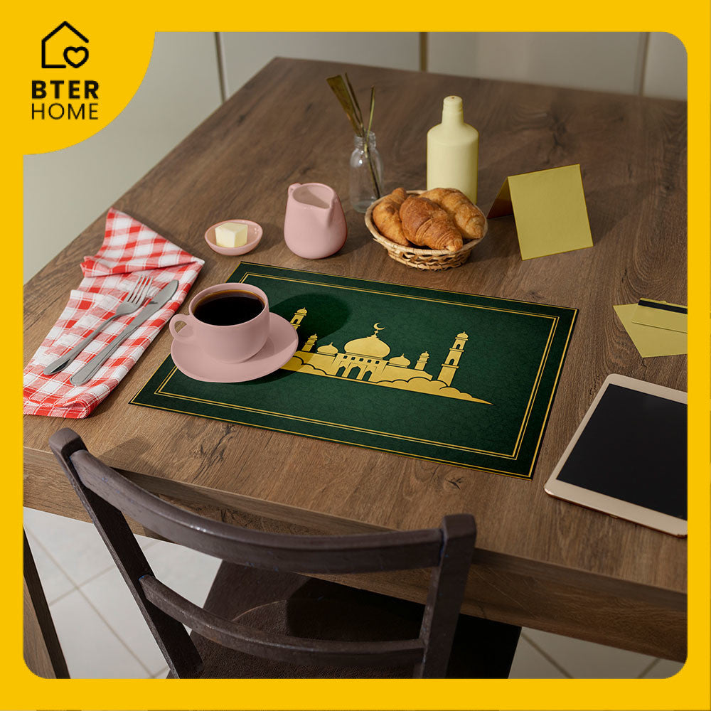 Bter Home Tatakan Piring Placemat PVC Premium Masjid Gold Emerald Anti Air - BH5059