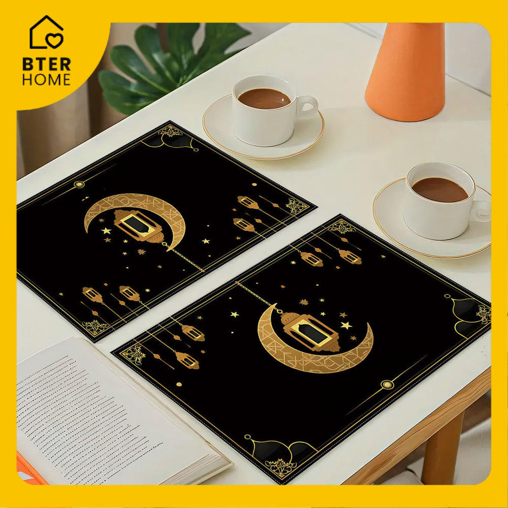 Bter Home Tatakan Piring Placemat PVC Premium Lentera Crescent Hitam Gold Anti Air - BH5125