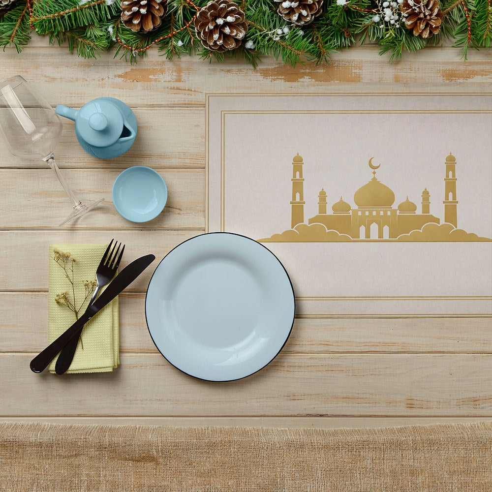 Bter Home Tatakan Piring Placemat PVC Premium Masjid Gold Emerald Anti Air