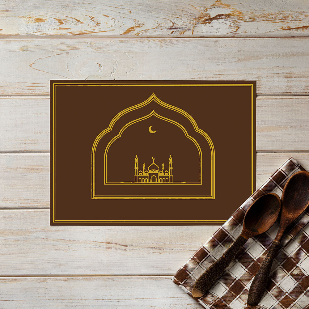 Bter Home Tatakan Piring Placemat PVC Premium Mihrab Masjid Gold Elegant Anti Air