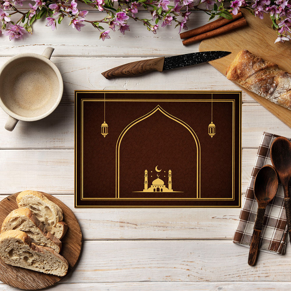 Bter Home Tatakan Piring Placemat PVC Premium Mihrab Masjid Gold Anti Air