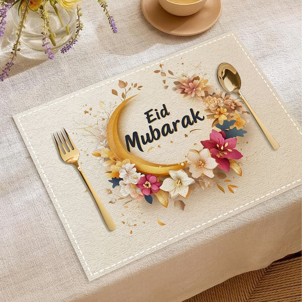Bter Home Taplak Meja Placemat PVC Premium Ramadan Idul Fitri Minimalist Moon Mosque Cream Anti Air
