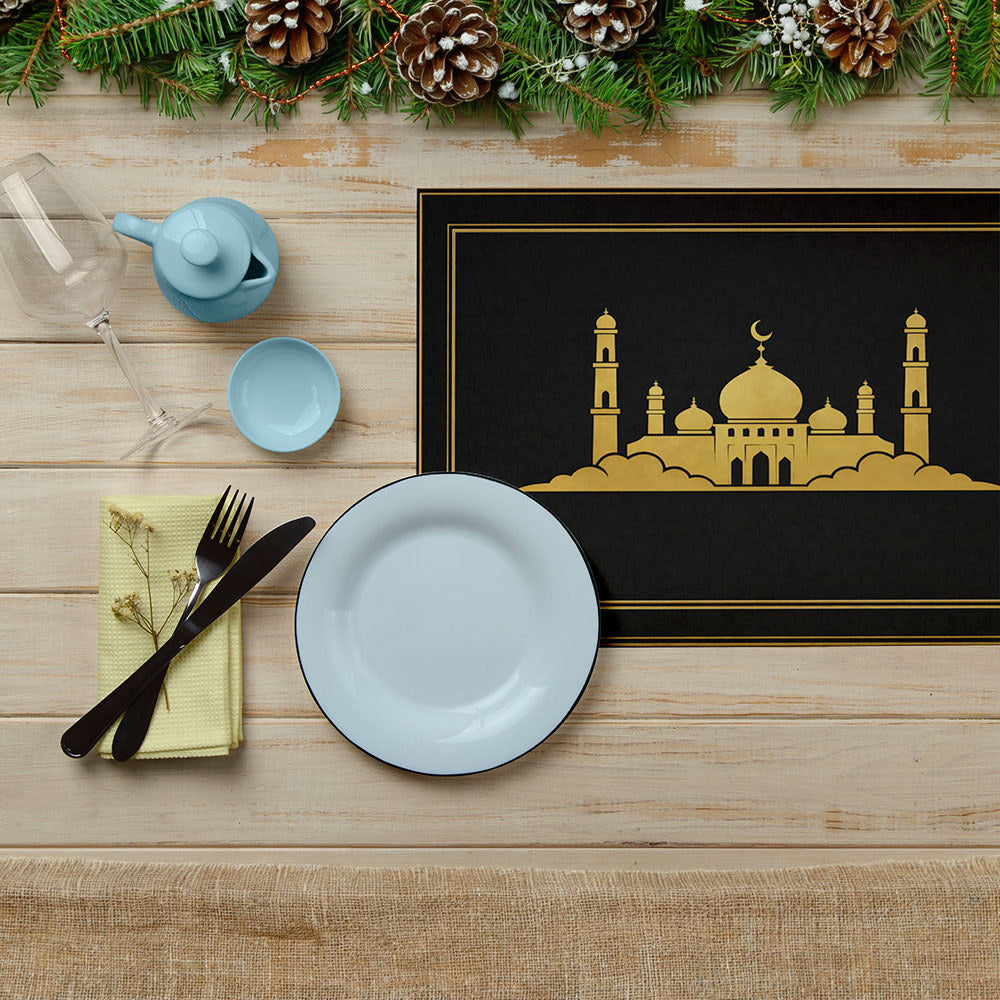 Bter Home Tatakan Piring Placemat PVC Premium Masjid Gold Emerald Anti Air